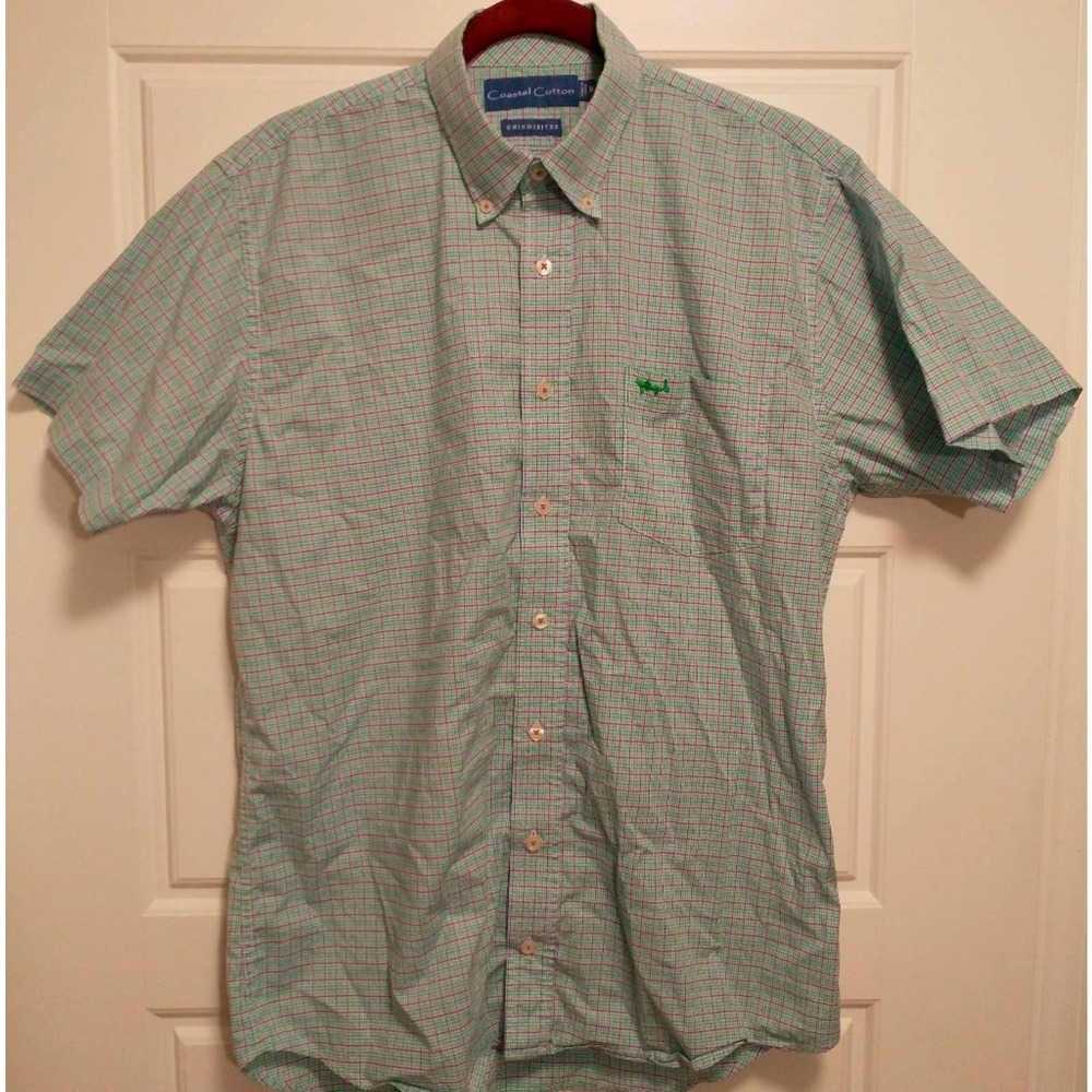 Coastal Cotton Uninhibited Button Down Shirt. Men's Medium. Purple/Green.